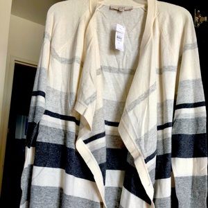 Striped open front blanket style cardigan